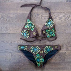 Xhileration Brown Green 2 piece bikini